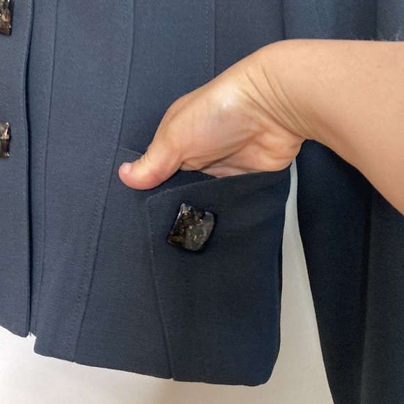 Ross Mayer Blazer Womens 6 Gray Wool Stretch Jacket Tortoise Buttons Workwear - Picture 8 of 15